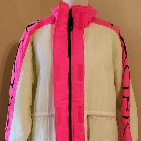Vintage Ocean Pacific OP Pink & White Puffer Jacket Women's Size Large - X-Large - Picture 3 of 16